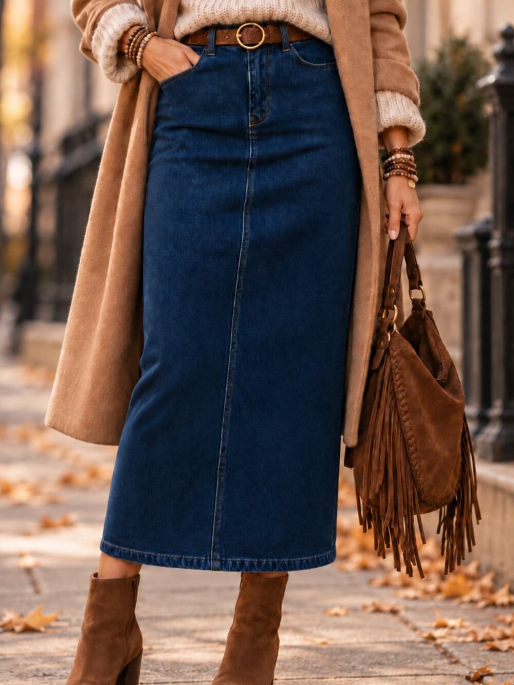 High Waist Long Modest Maxi Denim Skirt